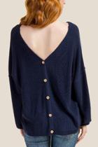 Francesca's Ellen Button Back Sweater - Navy