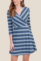 Francesca's Kiley Rib Knit Wrap Dress - Navy