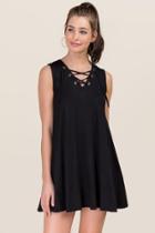 Francesca's Melanie Lattice Shift Dress - Black