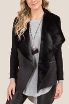 Francesca's Leland Sherpa Draped Cardigan - Black