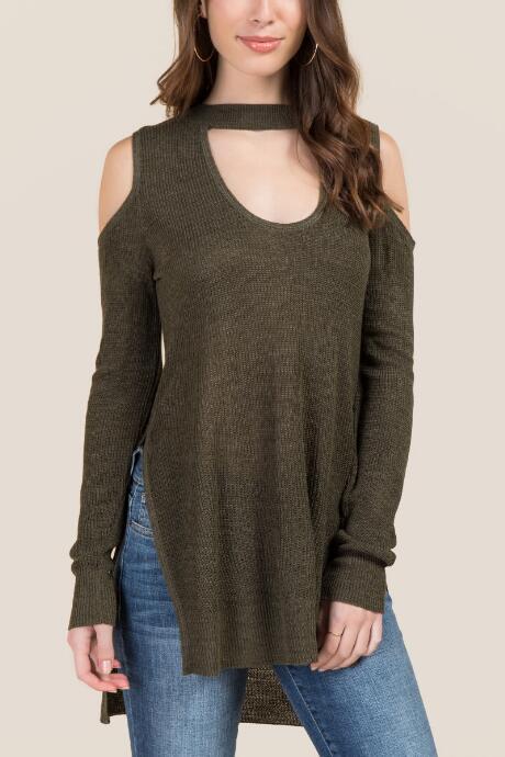 Mi Ami Khloe Cold Shoulder Choker Tunic - Dark Olive