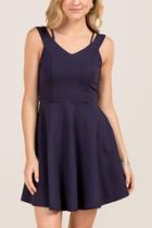 Francesca Inchess Masie Solid Ponte A-line Dress - Navy