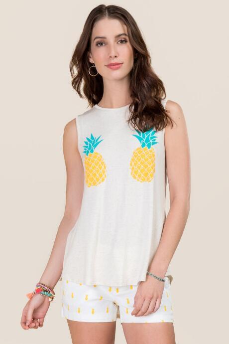 Alya Mirrored Pineapple Graphic Tee - Heather Oat