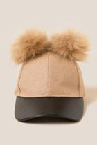 Francesca's Helene Faux Fur Pom Baseball Cap - Natural
