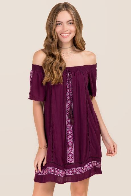 Francesca's Charlotte Embroidered Shift Dress - Purple