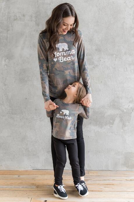 Francesca's Momma Bear Camo Graphic Tee - Dark Olive