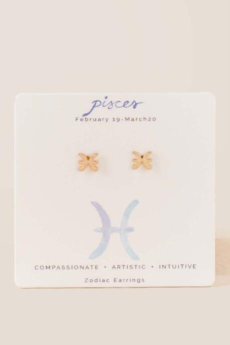 Francesca's Pisces Zodiac Stud Earrings - Gold