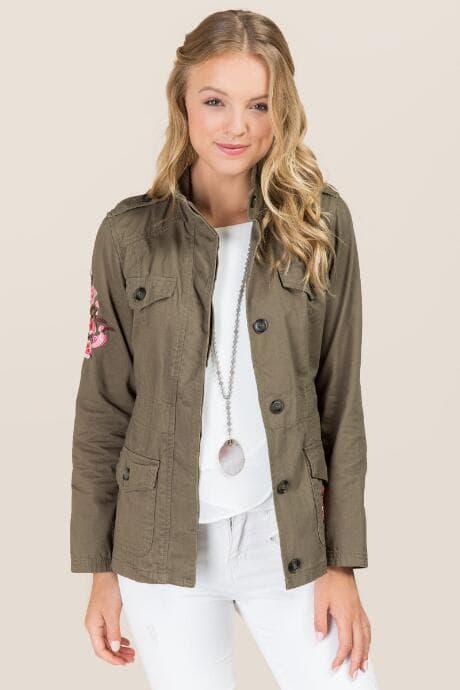 Mi Ami Landon Floral Embroidered Anorak Jacket - Olive