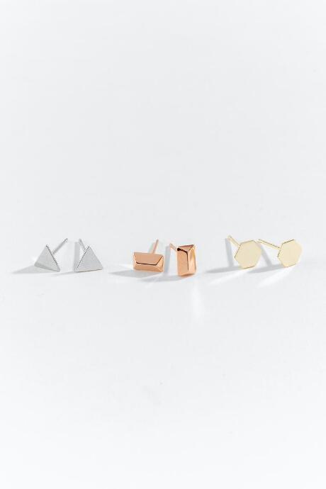 Francesca's Ruby Geo Metal Studs Set - Silver