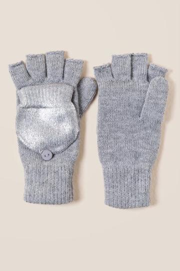 Francesca's Katrina Metallic Flip Top Gloves - Gray