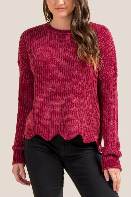 Francesca's Charlize Scallop Hem Cropped Sweater - Purple