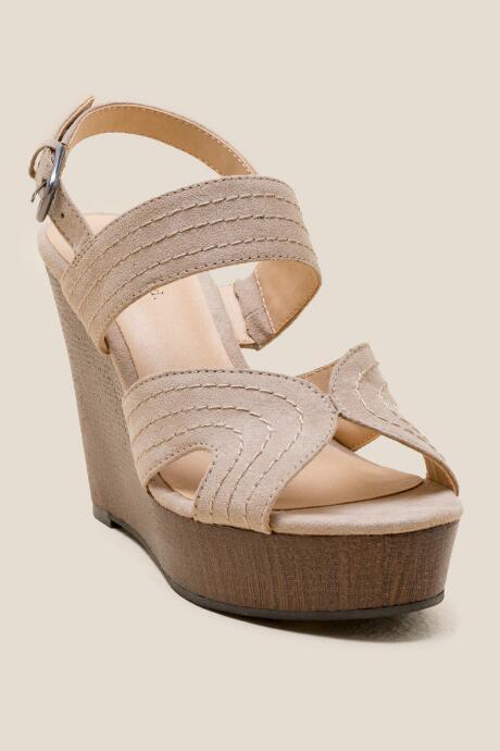 Francesca Inchess Indigo Rd Brittany Stitched Peep Toe Wedge - Natural