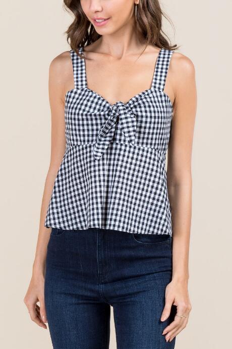 Francesca Inchess Cassandra Front Tie Gingham Tank Top - Black/white