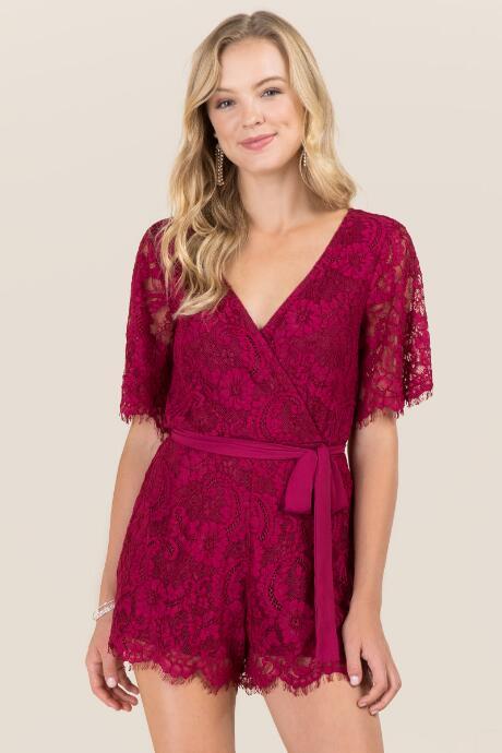 Blue Rain Corina Surplus Lace Romper - Burgundy