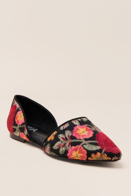 Mia Caroline Embroidered D'orsay Flat - Black