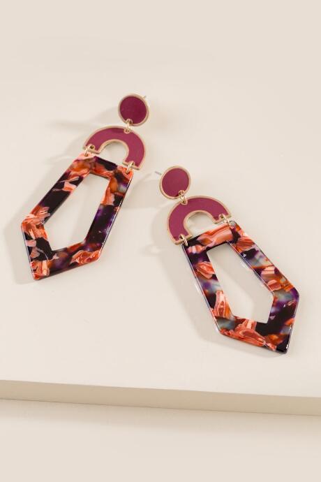 Francesca's Langley Marbled Resin Statement Earrings - Burgundy