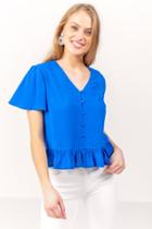 Francesca's Margot Button Peplum Top - Blue