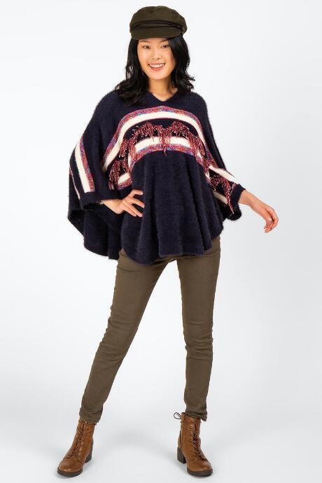 Francesca's Elena Hooded Poncho - Navy