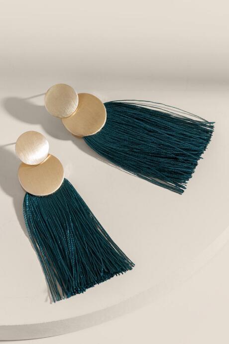 Francesca's Caitlyn Tassled Coin Drop Earrings - Forest