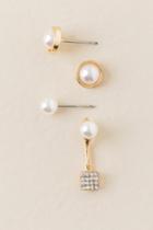 Francesca's Mae Cubic Zirconia Pearl Stud Earring Set - Pearl