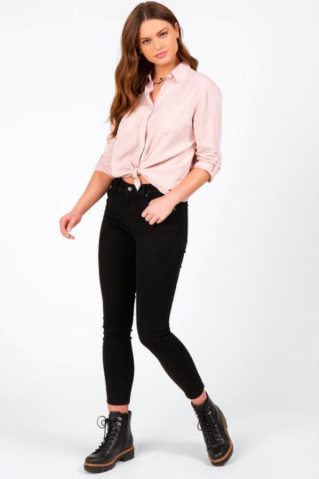 Francesca's Oletta Double Pocket Button Down Top - Blush