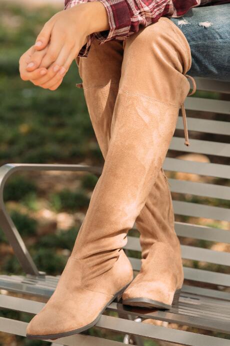 Francesca's Olga Flat Over The Knee Boot - Taupe