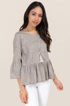 Miami Mira Ruffle Sleeve Distressed Knit Top - Gray