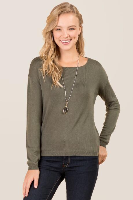 Blue Rain Rosina Camo Elbow Patch Pullover Sweater - Dark Olive