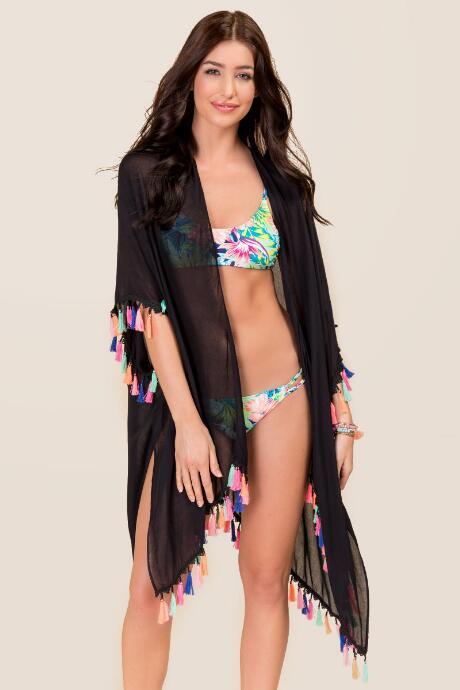 Francescas Hailee Tassle Kimono Cover-up - Multi