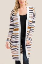 Francesca's Savannah Striped Chenille Cardigan - Gray