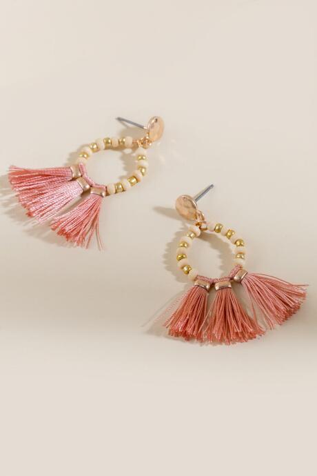 Francesca's Catherine Beaded Tassel Hoops - Pink