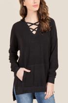 Francesca's Patti Lattice Basic Hoodie - Black