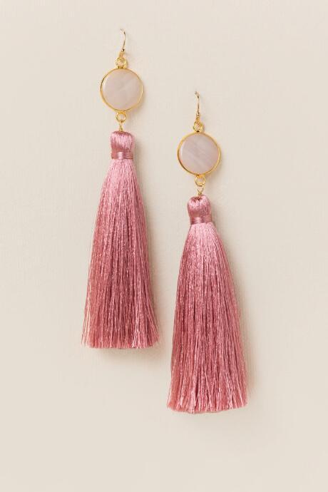 Francesca's Shayna Stone Tassel Earrings - Pale Pink