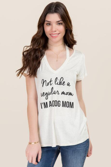 Miami Dog Mom Halter Graphic Tee - Heather Oat