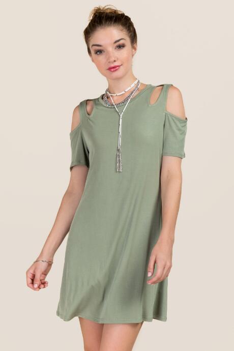 Francesca's Susie Cutout Shift Dress - Dark Olive