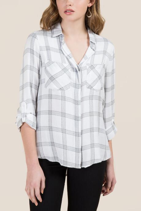 Francesca's Rudy Split Back Plaid Button Down - Ivory