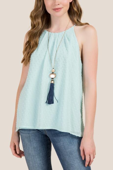 Francesca's Anna High Neck Swiss Dot Top - Mint