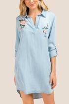 Francesca Inchess Elie Embroidered Shift Dress - Chambray