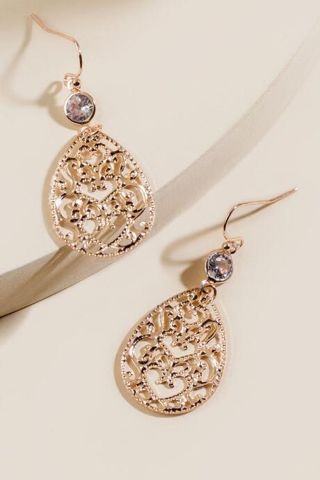 Francesca's Elle Cz Filigree Drop Earrings - Rose/gold