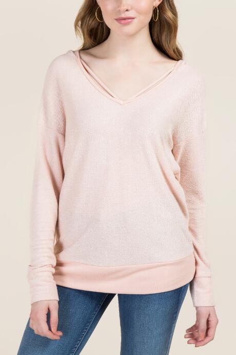Francesca's Hosanna Strappy Terry Hoodie - Blush