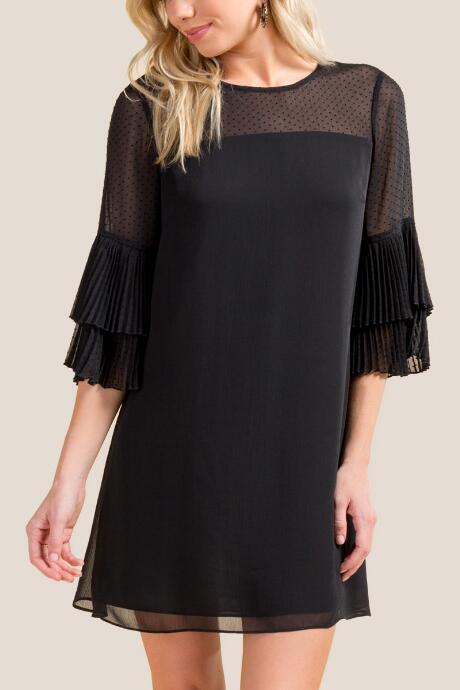 Francesca Inchess Anastasia Ruffle Sleeve Shift Dress - Black