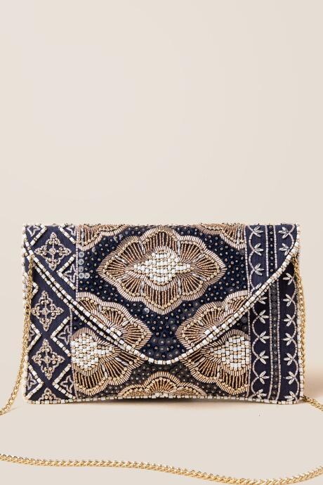 Francesca's Beck Embellished Crossbody Clutch - Navy