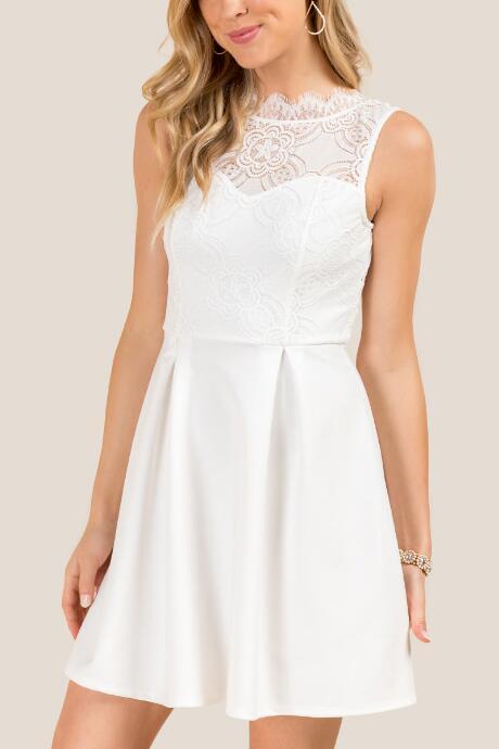 Francesca's Allegra Pleated Illusion Neck Combo A-line Dress - White