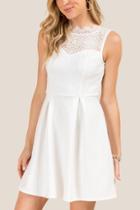 Francesca's Allegra Pleated Illusion Neck Combo A-line Dress - White