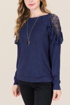 Francesca's Orella Ruffle Shoulder Top - Navy