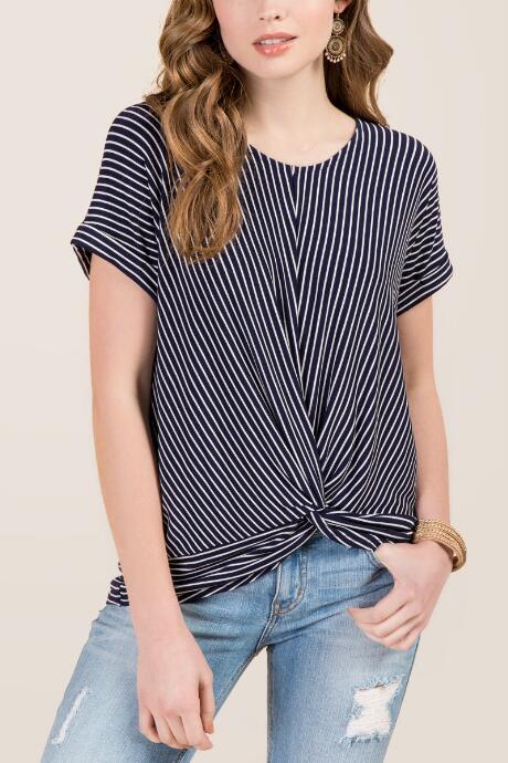 Francesca's Everett Twist Front Striped Top - Navy