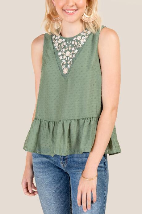 Francesca Inchess Joelle Swiss Dot Peplum Top - Dark Olive