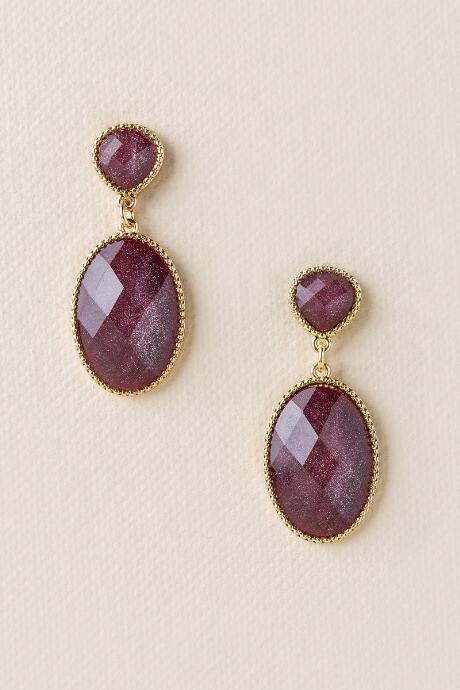 Francesca's Nora Oval Drop Earring In Wine - Wine