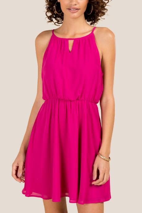 Francesca's Cece Keyhole Neck Solid A-line Dress - Fuchsia