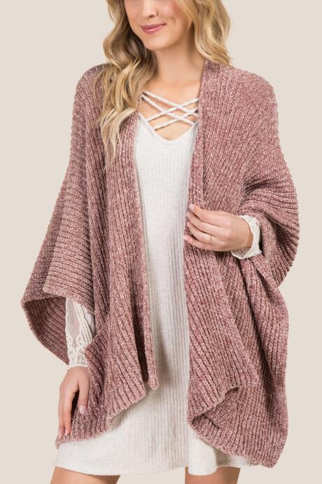 Francesca's Sophie Chenille Ruana - Mauve